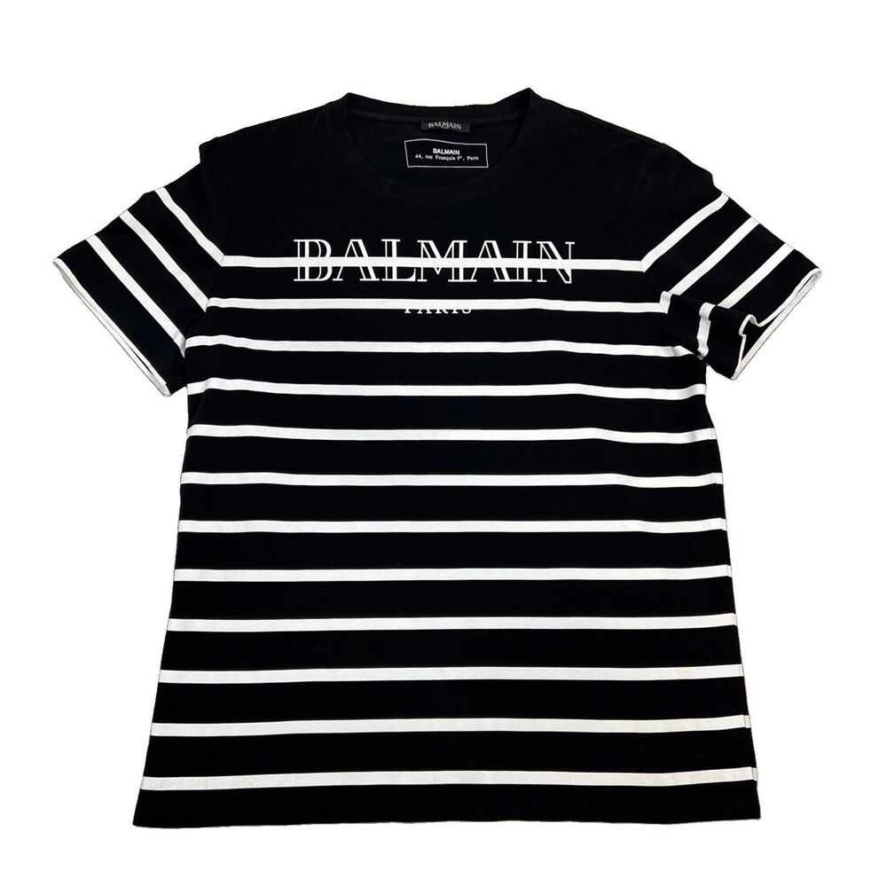 Balmain Paris T Shirt Big Logo Luxury Premium Designer Tee Black White L Flaw